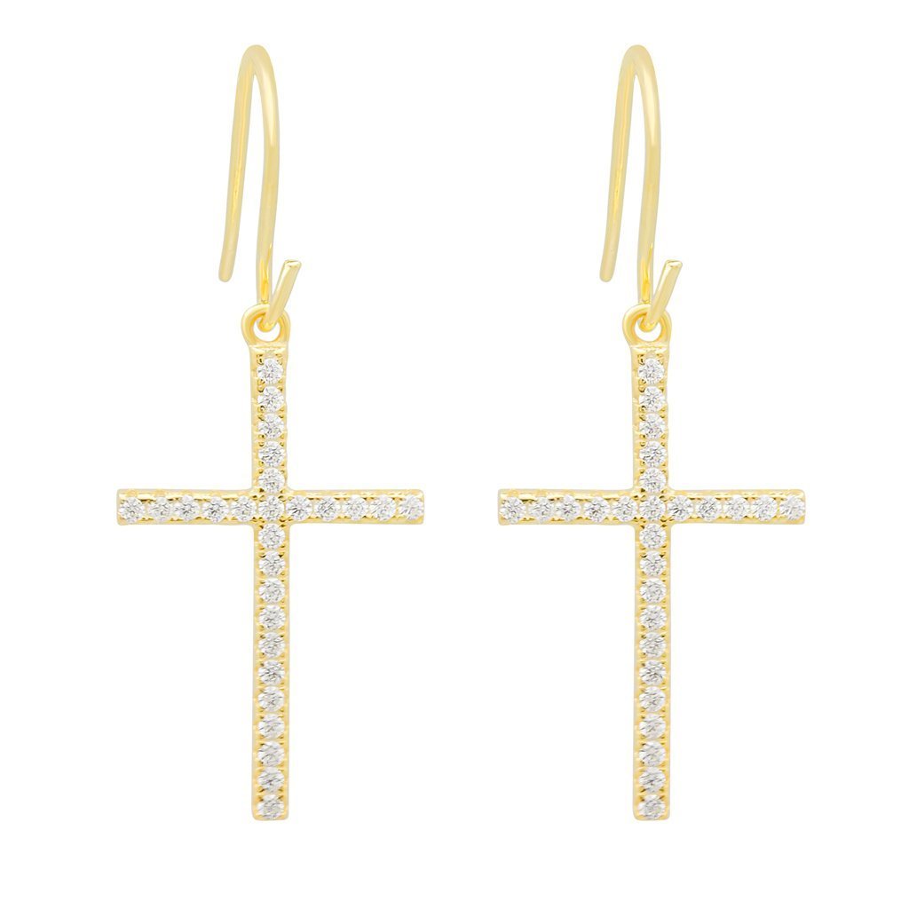 Thin Hanging Cross Earrings in Sterling Silver / 14K Vermeil / 1" by King Ice