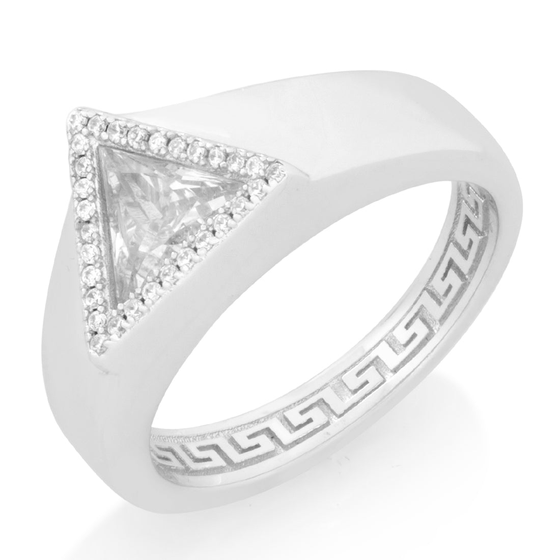 Trillion-Cut Signet Ring in Sterling Silver / White Gold / 7 by King Ice