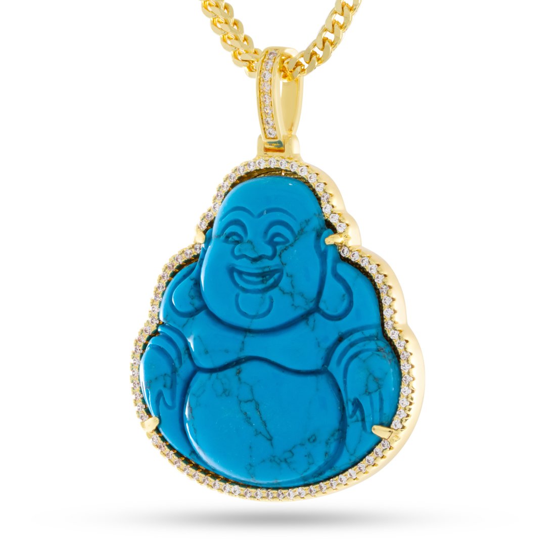 Turquoise Buddha Necklace in 14K Gold / 2.1" by King Ice