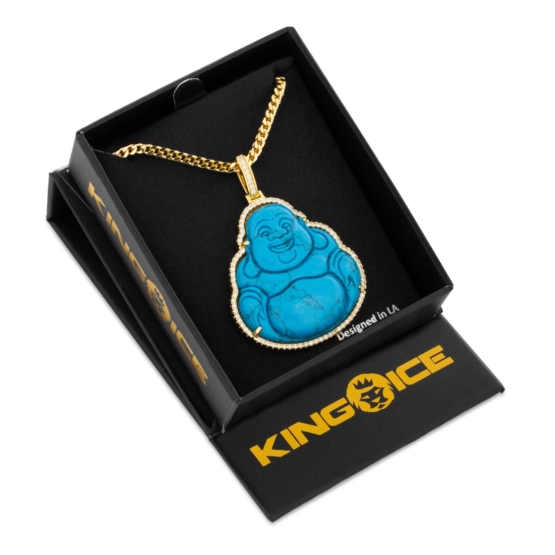 Turquoise Buddha Necklace in 14K Gold / 2.1" by King Ice