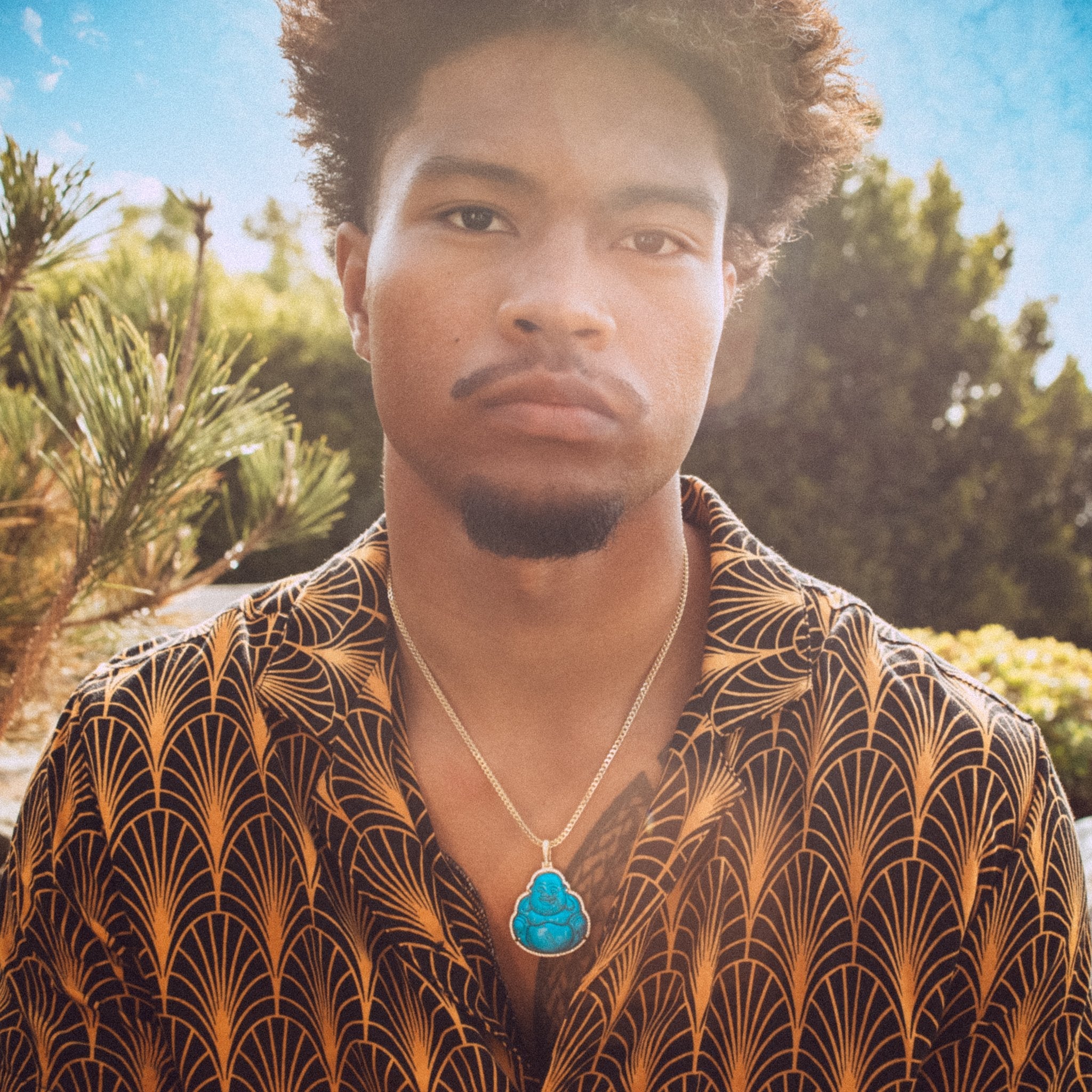 Turquoise Buddha Necklace in 14K Gold / 2.1" by King Ice