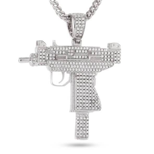 Uzi Necklace in White Gold / 2" by King Ice