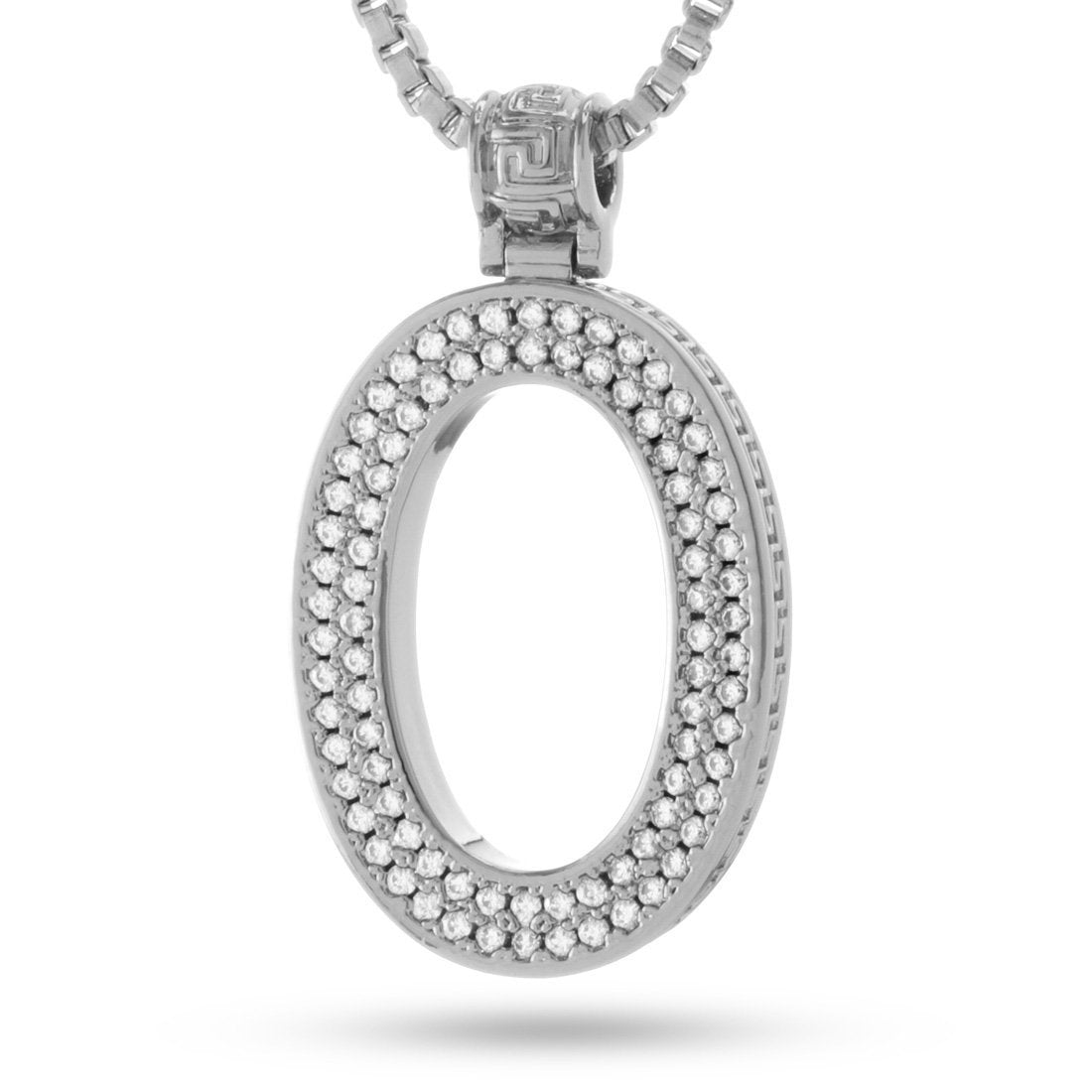 White Gold Letter "O" Necklace in White Gold / 1.6" by King Ice
