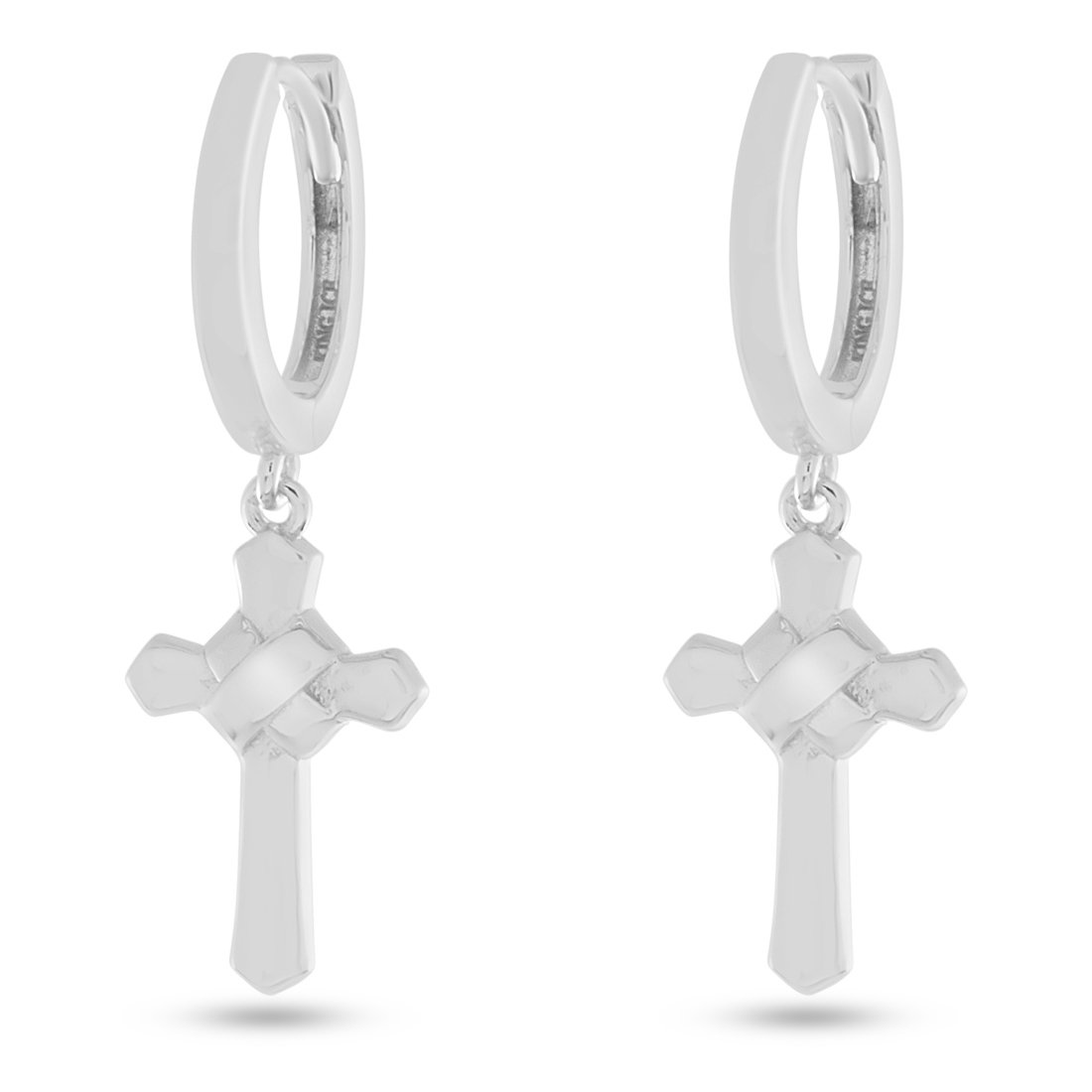 Wrapped Cross Earrings in Sterling Silver / White Gold / 1.2" by King Ice