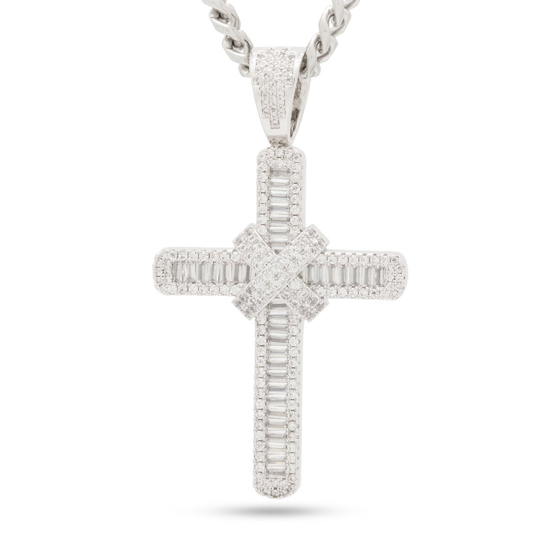 Wrapped Cross Necklace in White Gold / 2.4" by King Ice