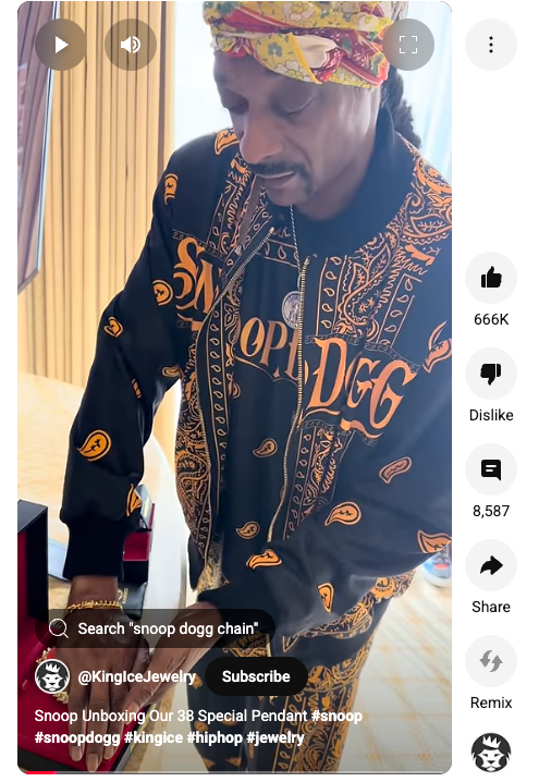 Snoop Dogg x King Ice Custom Gun Pendant | 21.8M Views, 666K Likes & Thousands of Comments