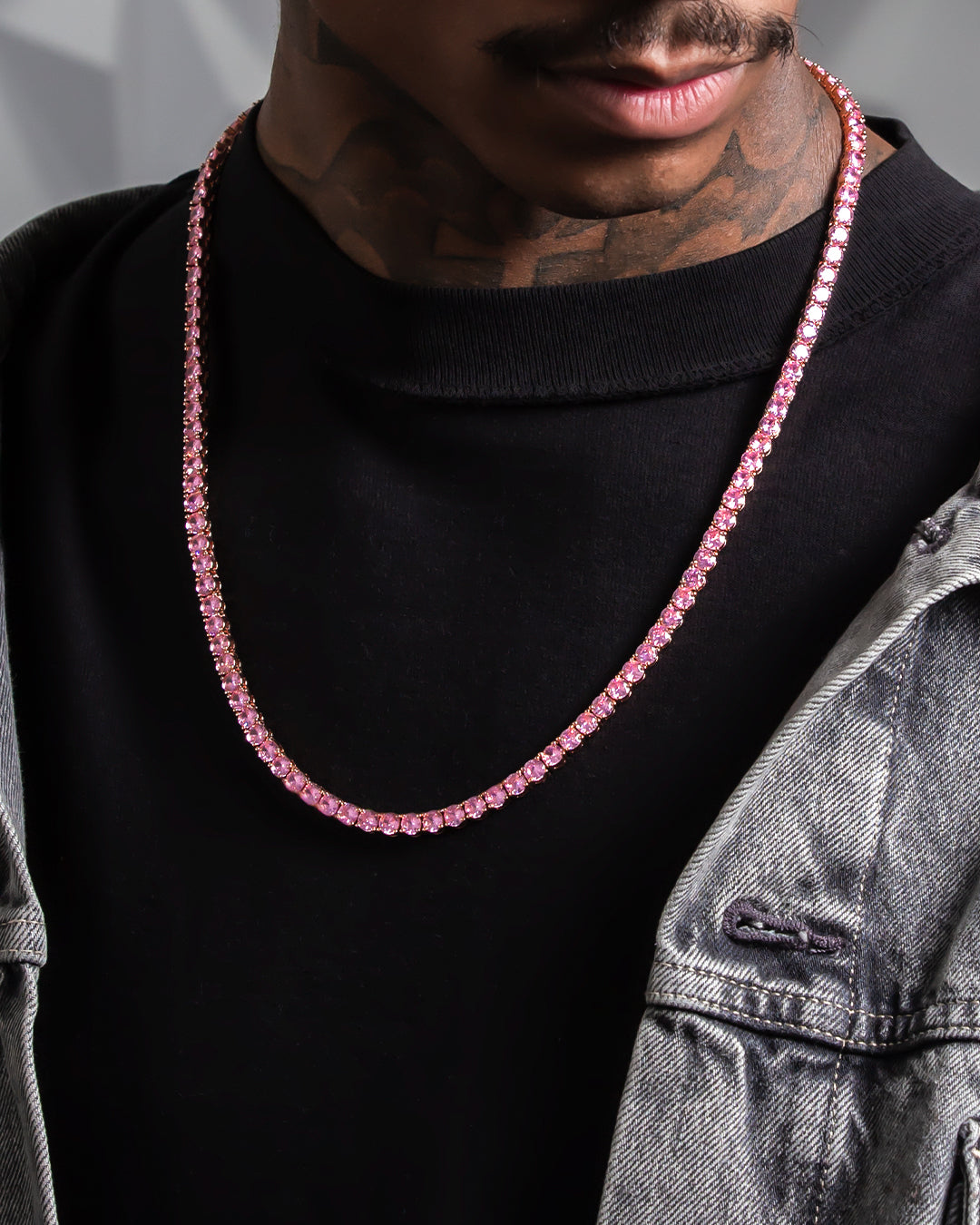 Stunning 4MM Tennis Chain Necklace | Rose Gold Finish With Pink Lab-Grown Diamonds | 18-24 Inch