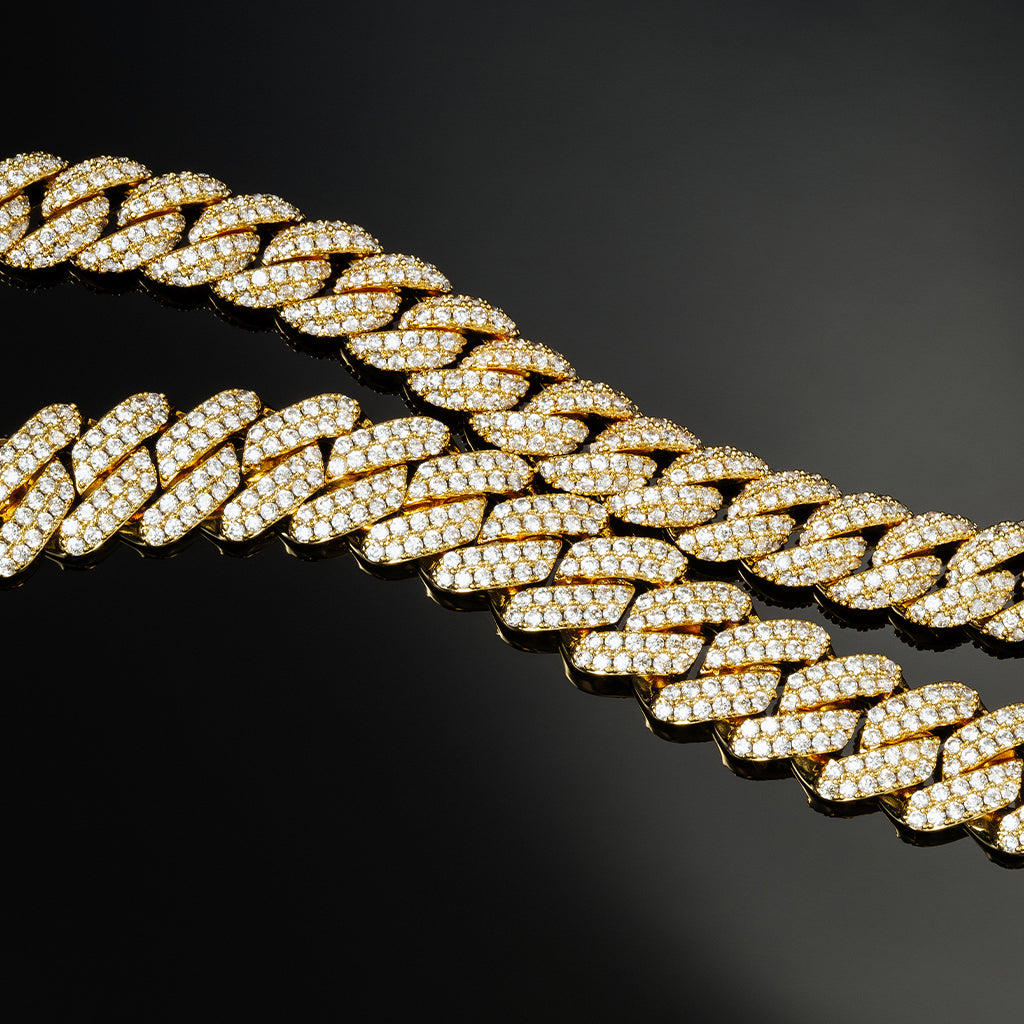 15mm diamond cut miami cuban link chain in 14k gold