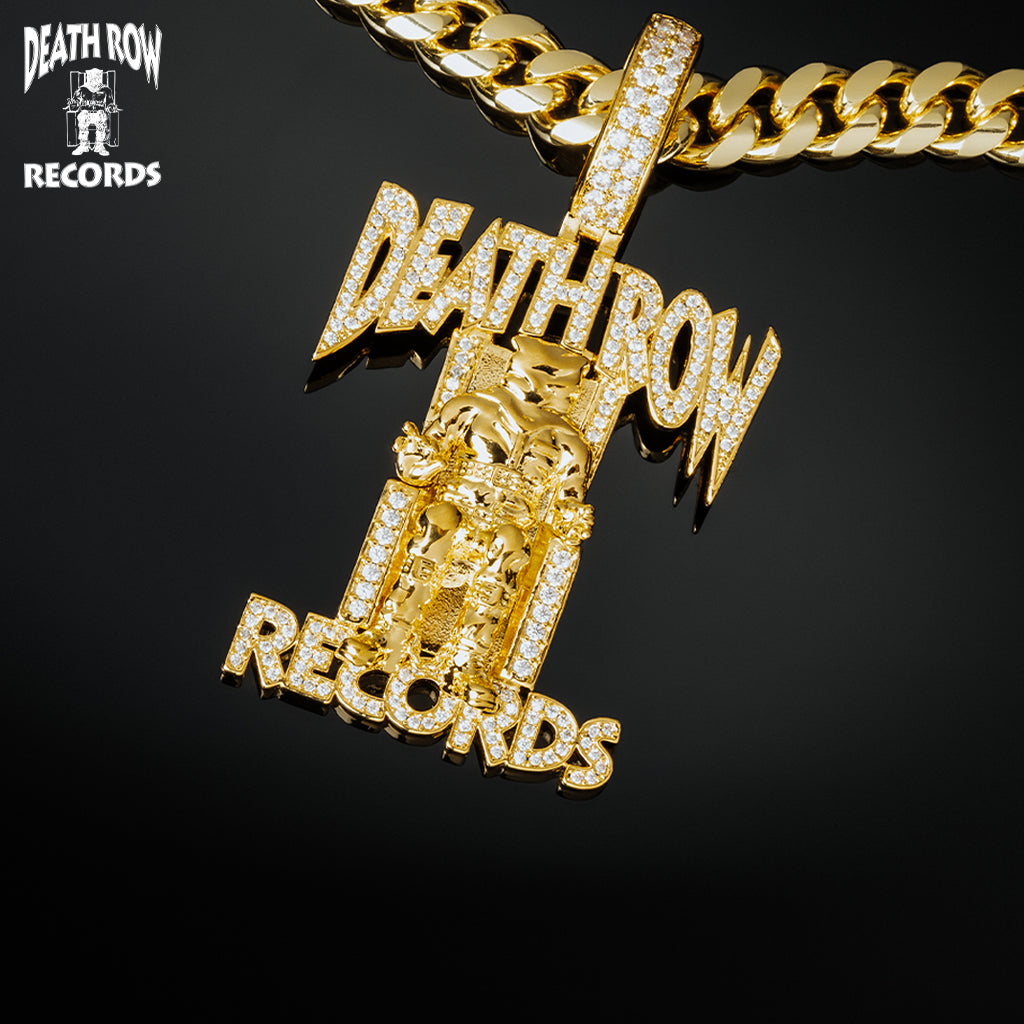 death row records iced logo necklace in 14k gold
