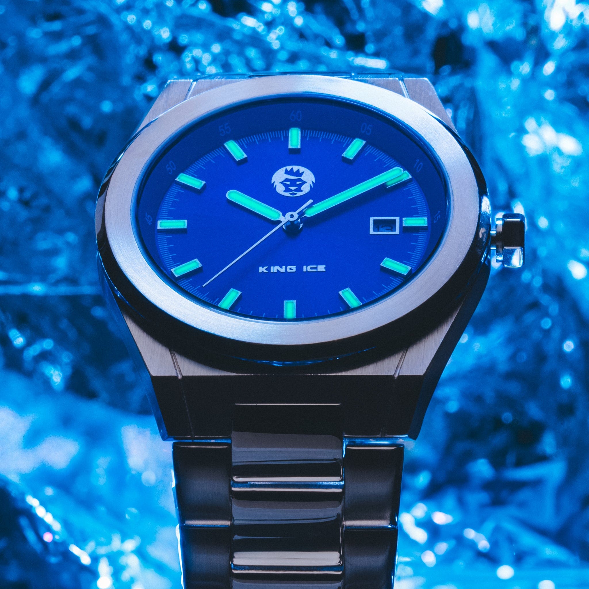 White Gold Arctic I Watch with Blue Face | Hip Hop Watches – King Ice