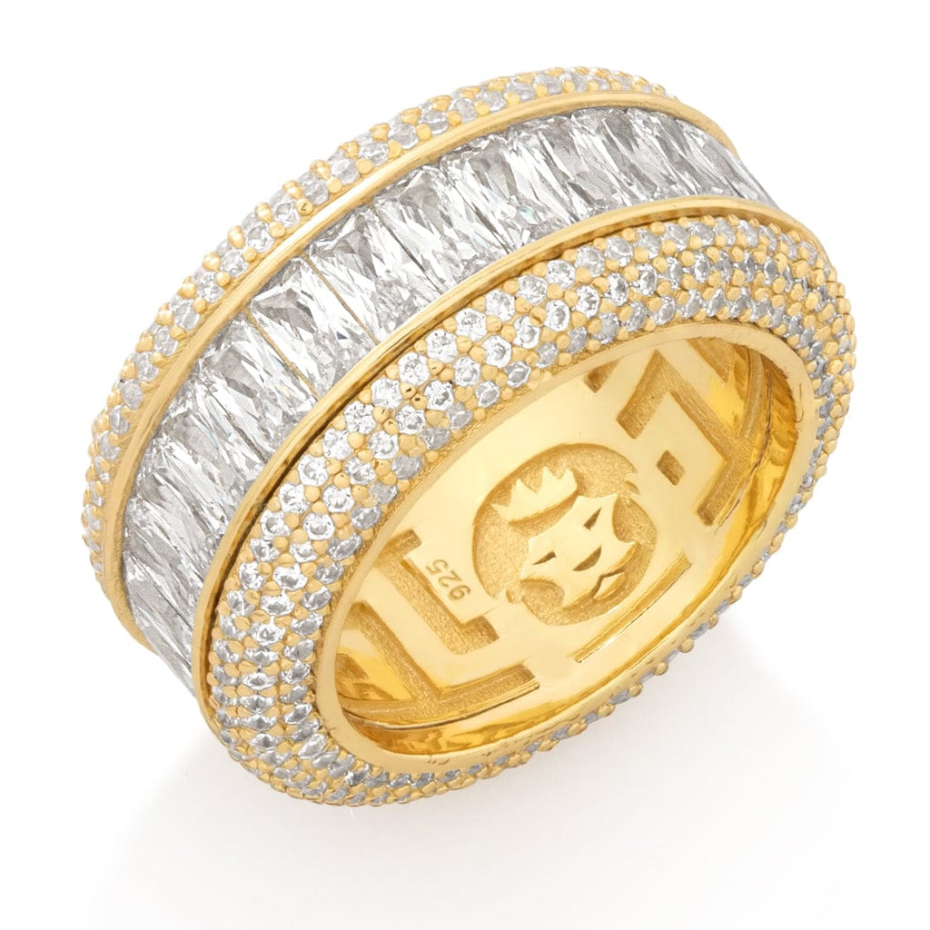 Baguette-Cut Icy Spinner Ring  in  Sterling Silver / 14K Gold / 7 Mens Rings