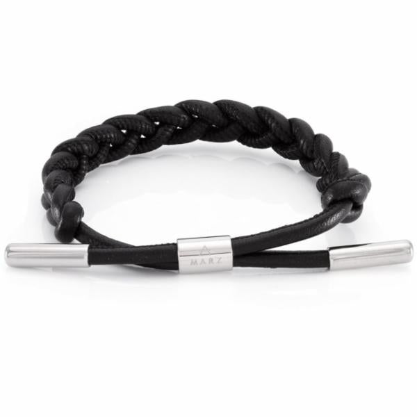 Boss seal black leather on sale stainless steel bracelet