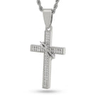 Crown of Thorns Wrapped Cross Necklace  in  2.2” / White Gold by King Ice