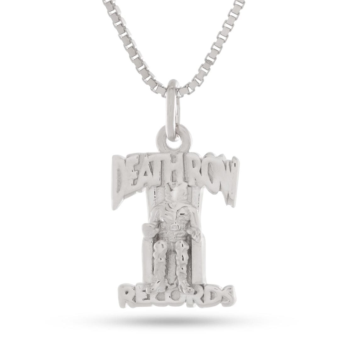 Death Row Records x King Ice - Sterling Silver Flyweight Logo Necklace  in  0.5" / White Gold / 20" Mens