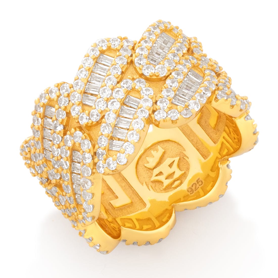 Classic Big Artificial Diamond Ring Golden Electroplated - Temu