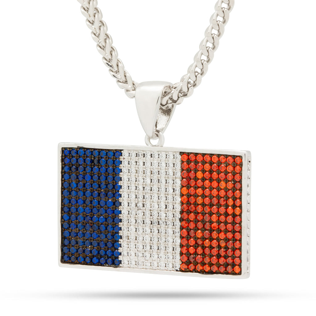 White Gold / 1.3" Flag of France Necklace