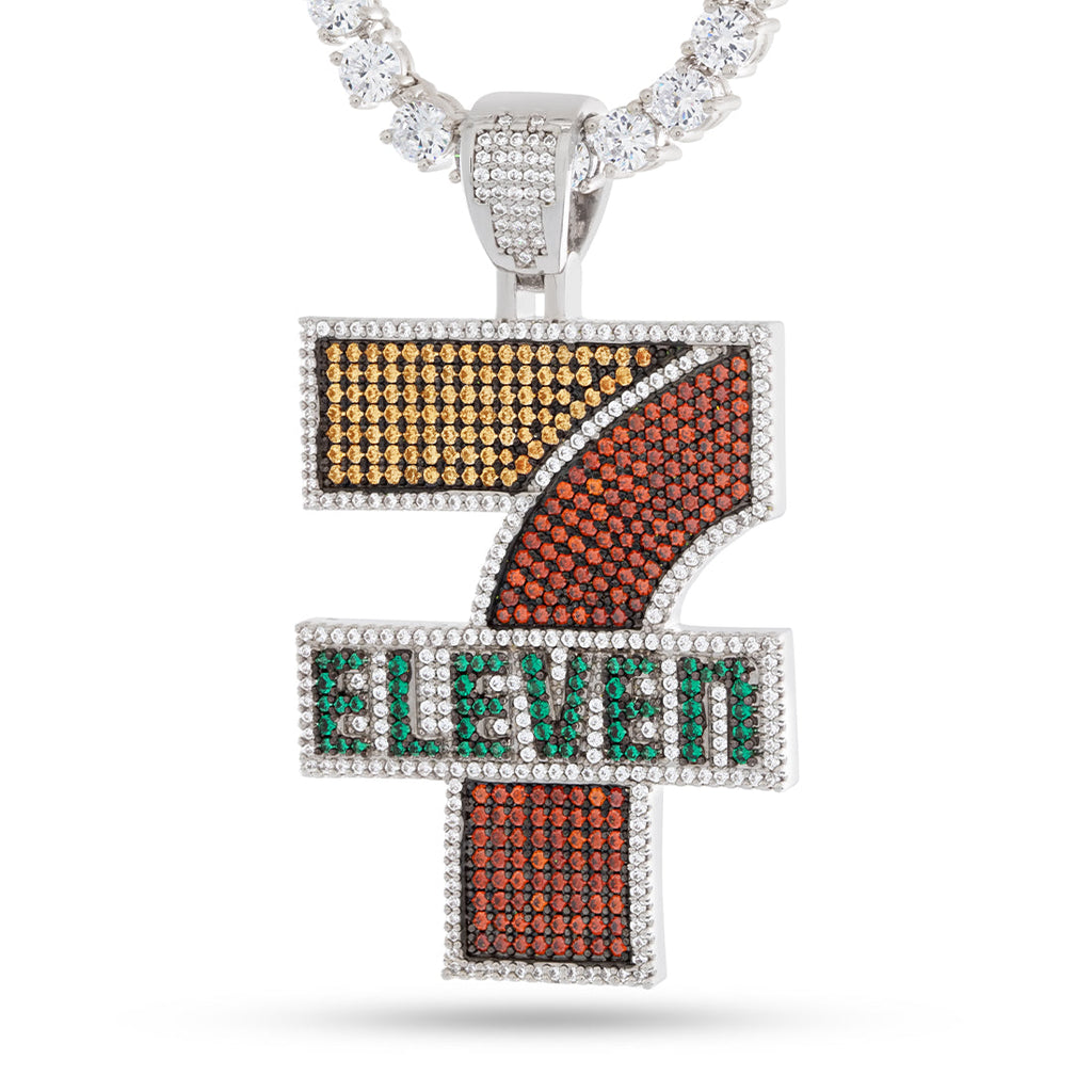 White Gold Iced 7-Eleven Logo Necklace