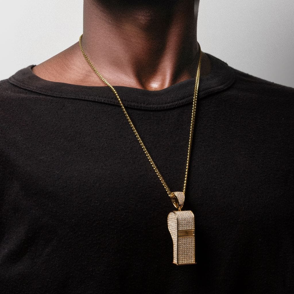 Iced Final Call Whistle Necklace  in  14K Gold / 1.5" by King Ice