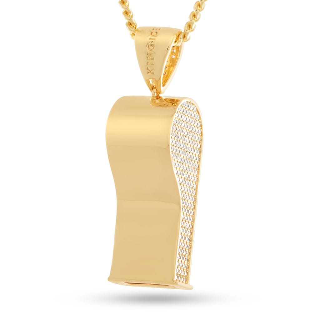 Iced Final Call Whistle Necklace  in  14K Gold / 1.5" by King Ice