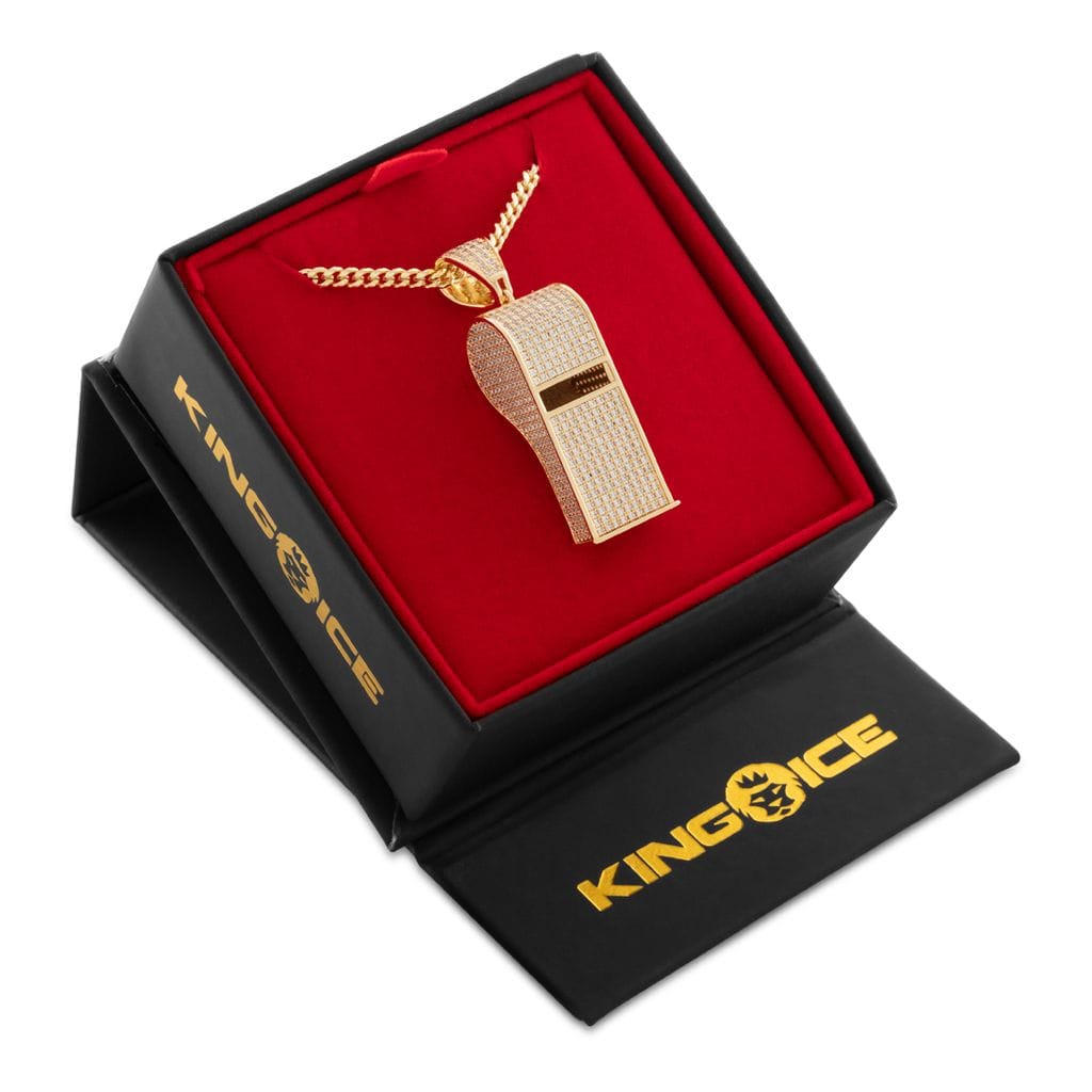 Iced Final Call Whistle Necklace  in  14K Gold / 1.5" by King Ice