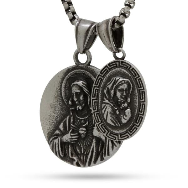 Jesus and Mary Necklace  in  26" / Stainless Steel Mens Chains