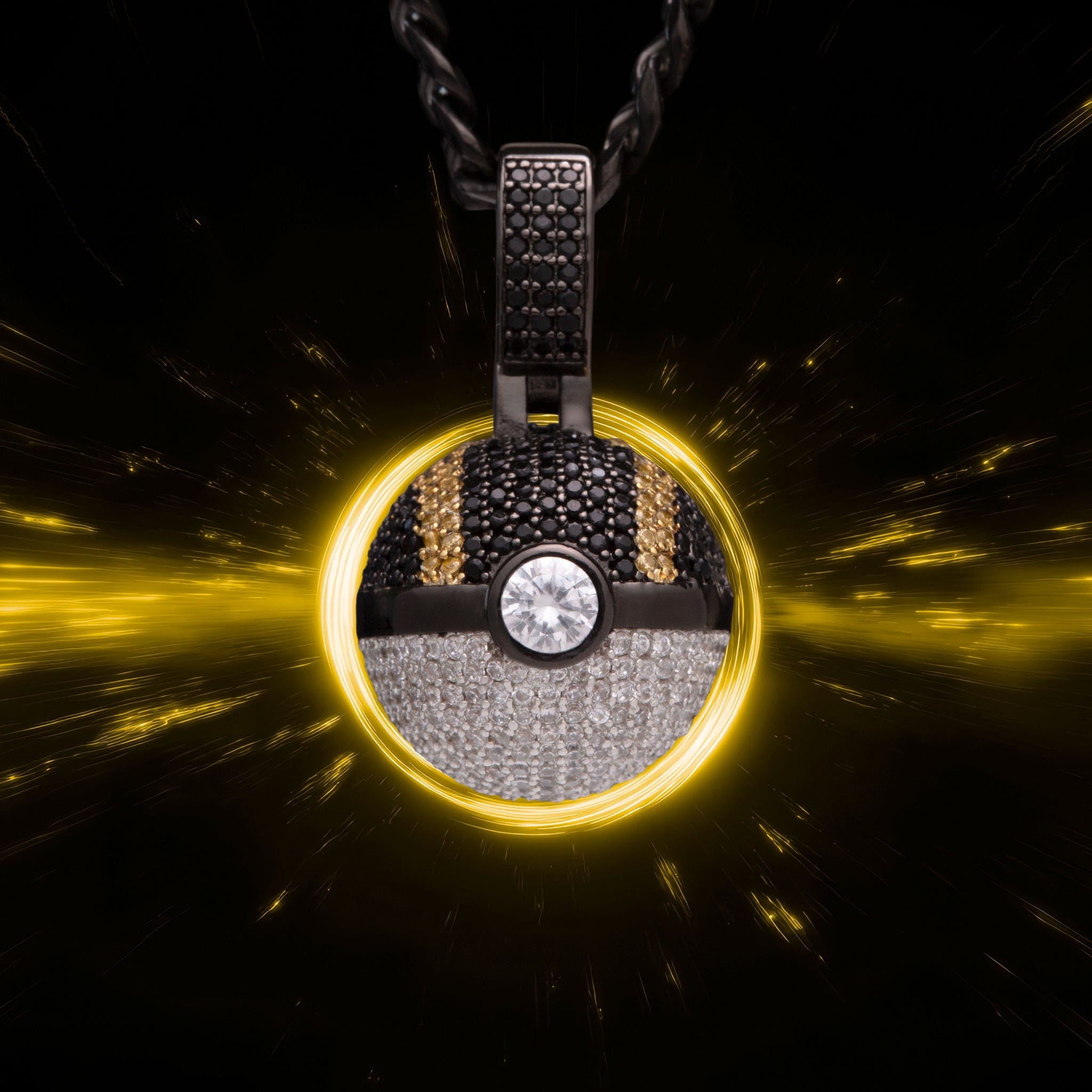 King Ice | Pokémon - Ultra Ball Necklace  in  Black Gold / 1.1" by King Ice