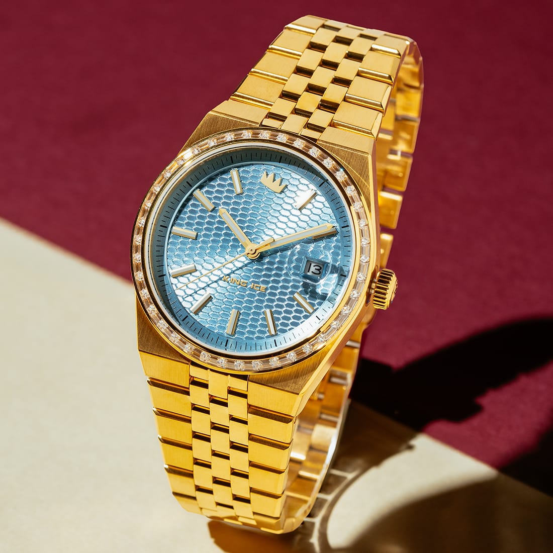 Melrose Automatic Watch: Gold Case / Powder Blue Dial  in  by King Ice
