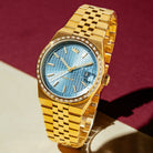 Melrose Automatic Watch: Gold Case / Powder Blue Dial  in  by King Ice