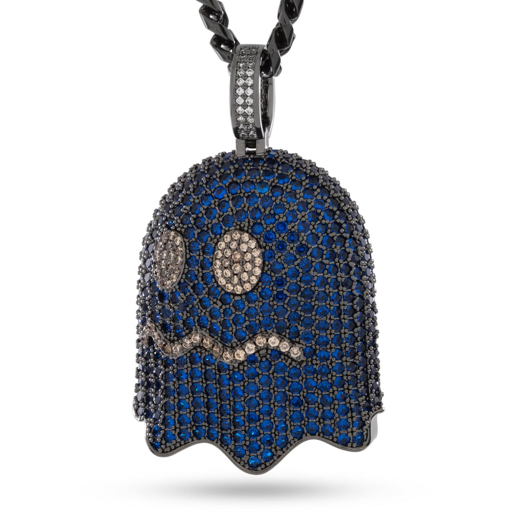 2.1" / 14K Gold PAC-MAN x King Ice - 3D Turn-to-Blue Ghost Necklace