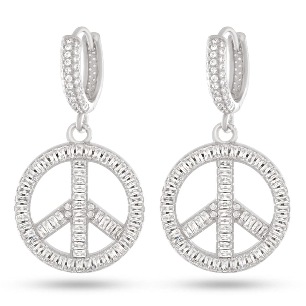 Peace and Love Earrings  in  Sterling Silver / White Gold Mens