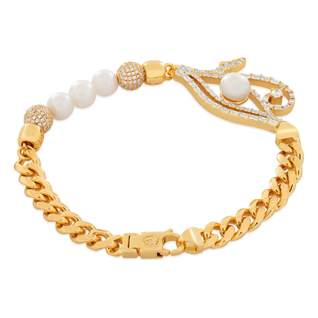 Pearl of Wisdom Eye of Ra Bracelet  in  Gold Plated / 14K Gold / 8" Mens Bracelets