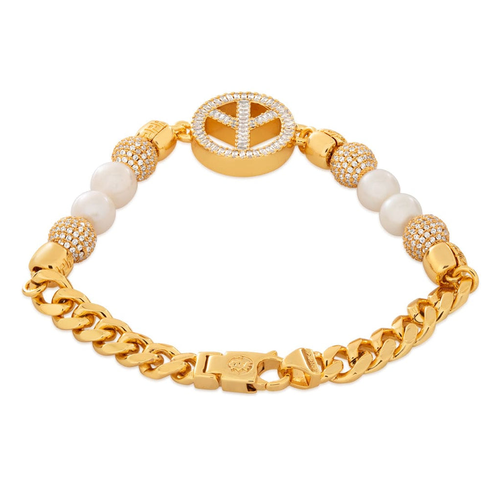 Pearl of Wisdom Peace Bracelet  in  Gold Plated / 14K Gold / 8" Mens Bracelets