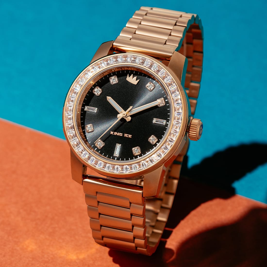 Sunset Automatic Watch: Rose Case / Noir Dial  in  by King Ice