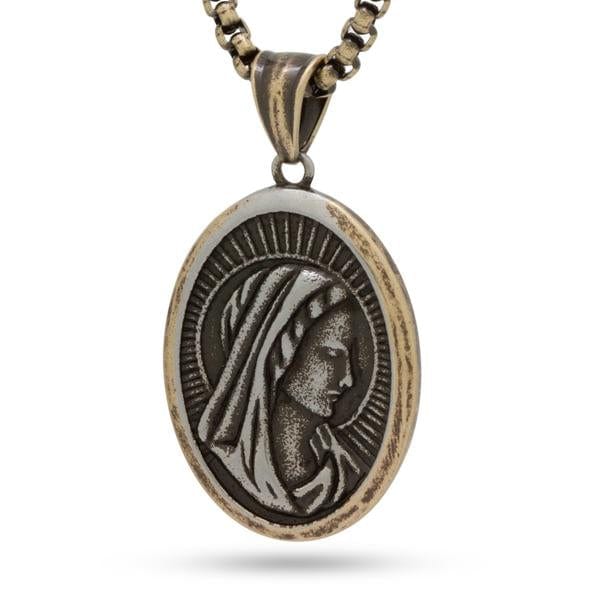 Virgin Mary Portrait Necklace  in  Gold / 26" / Stainless Steel Mens Chains
