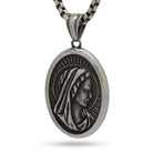 Virgin Mary Portrait Necklace  in  Silver / 26" / Stainless Steel Mens Chains