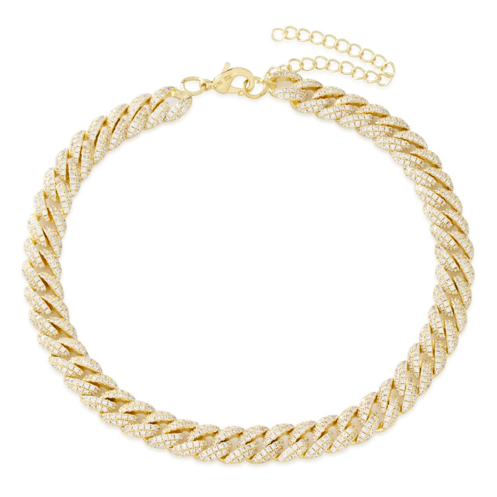 Gold Plated / 14K Gold / Adjustable 10mm Iced Miami Cuban Choker Chain CHX14223-GOLD-10MM