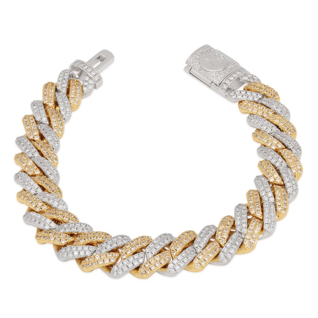 HarlemBling Men's 12mm Tri-Color Miami Cuban Link Bracelet – Gold Plated SS With Icy CZ Clasp