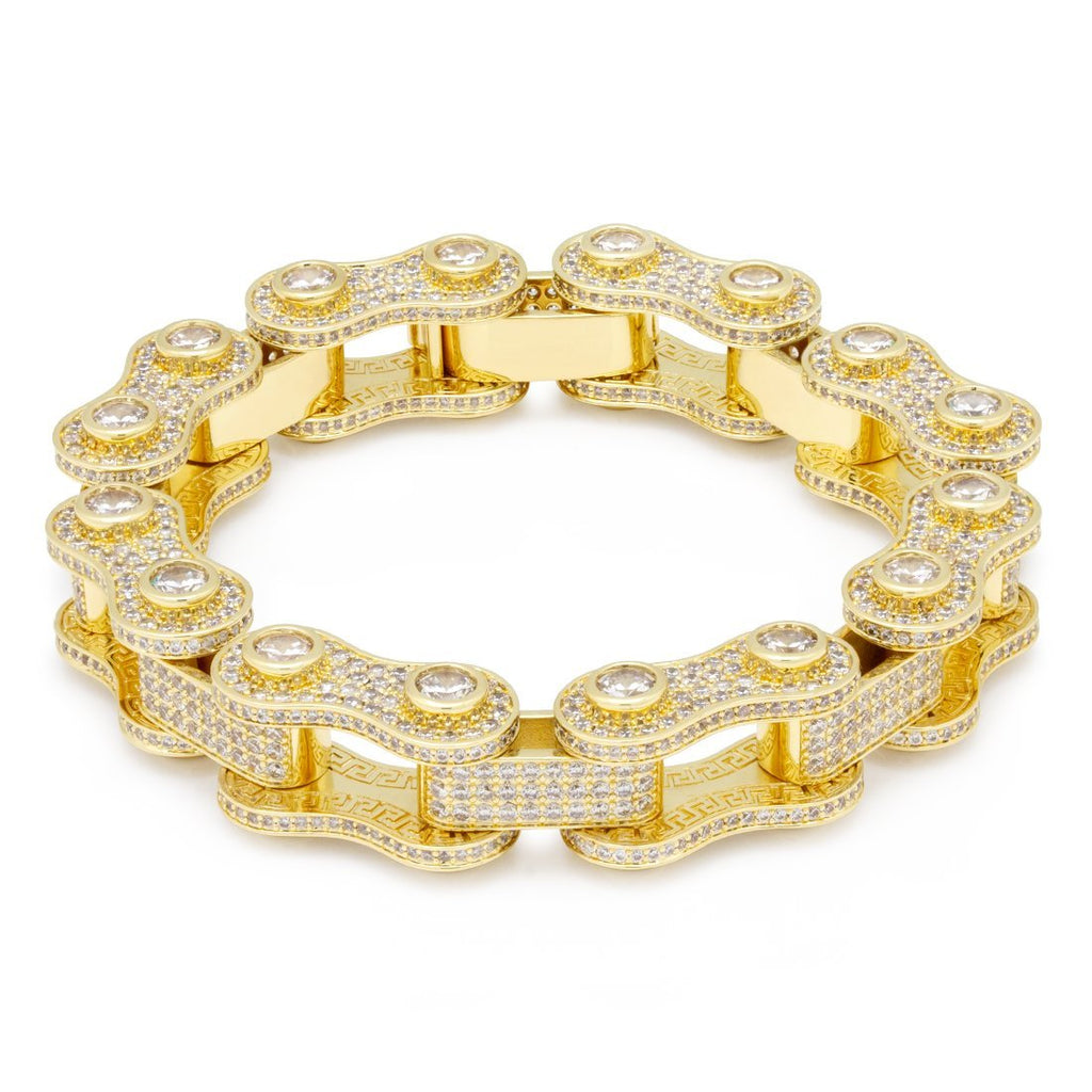 14K Gold / 8" Iced Bike Chain Bracelet BRX14041-Gold