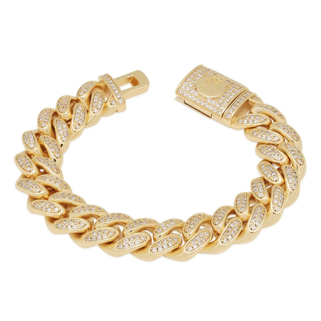 14K Gold / 7" 15mm Iced Miami Cuban Bracelet BRX14101-GOLD-7