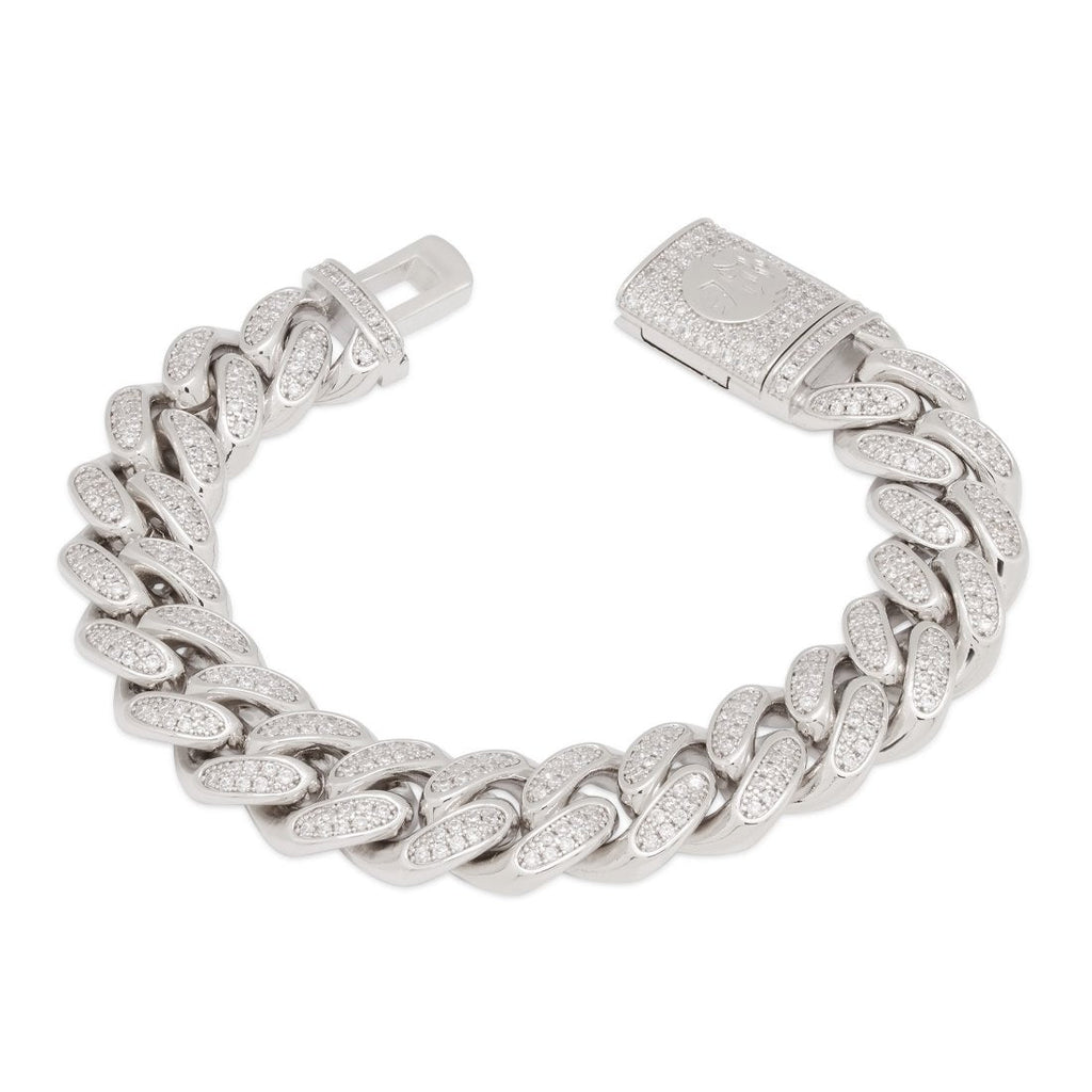 White Gold / 7" 15mm Iced Miami Cuban Bracelet BRX14101-Silver-7