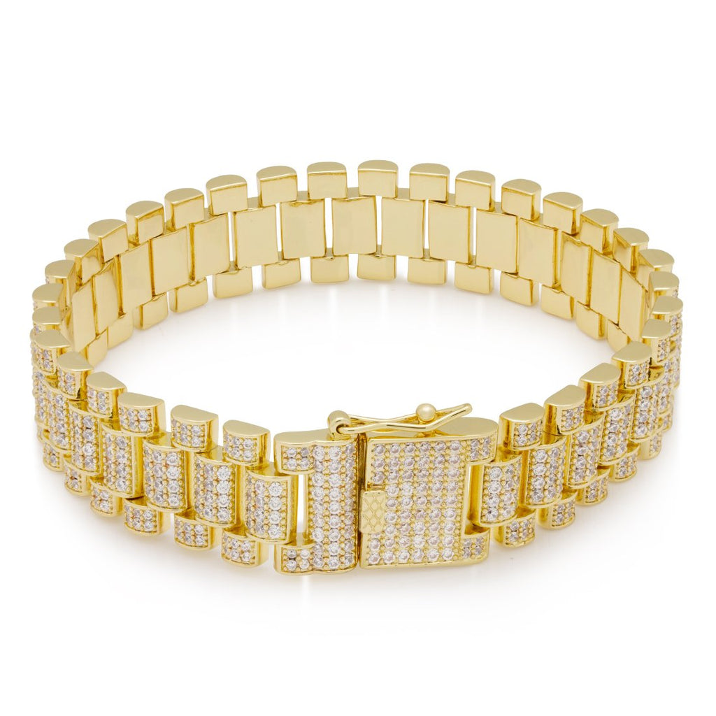 Gold Plated / 14K Gold / 8" Iced Rolex Link Bracelet BRX14056