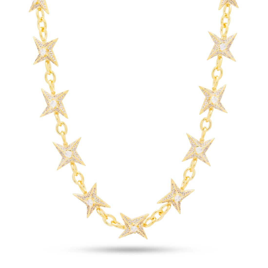 Gold Plated / 14K Gold / 18" Iced Shuriken Cable Chain CHX14031-18