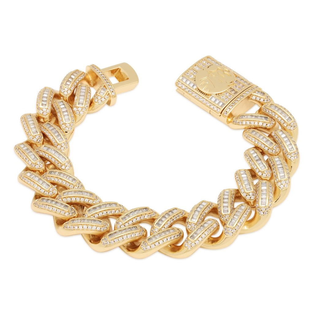 14K Gold / 7" 18mm Iced Baguette Miami Cuban Bracelet BRX14104-GOLD-7