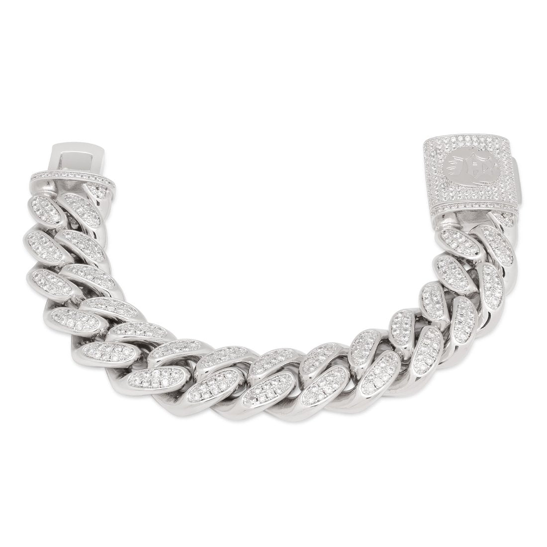 White Gold / 7" 18mm Iced Miami Cuban Bracelet BRX14102-Silver-7
