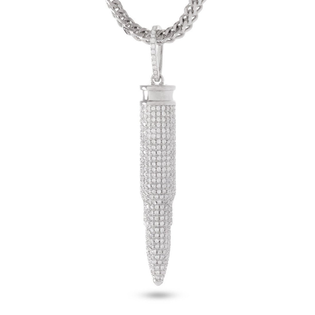 White Gold .223 Caliber Bullet Necklace NKX12032-Silver