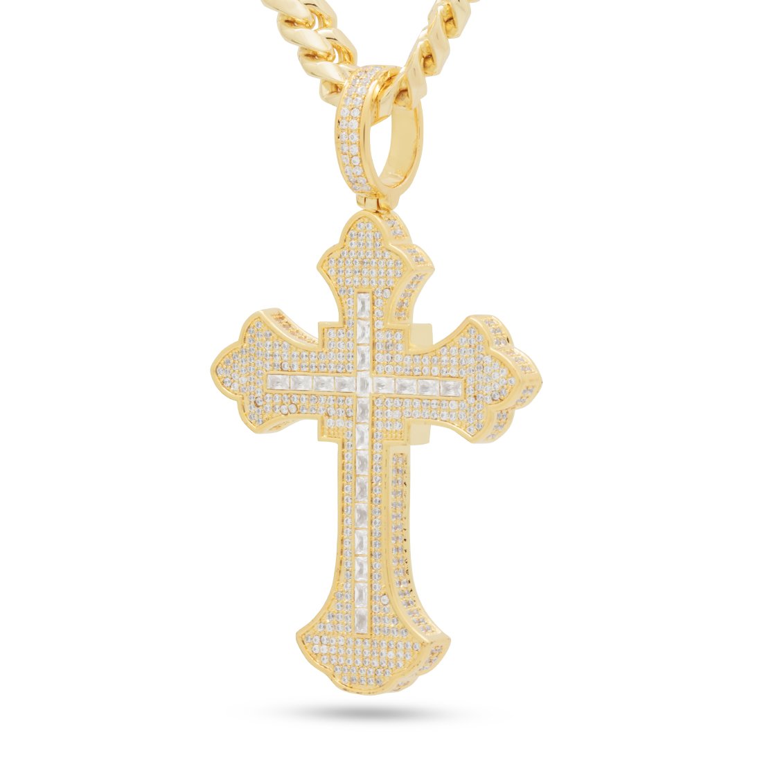 Diamond Fleur de Lis Cross Pendant & Rope Gold Chain | The Gold Gods