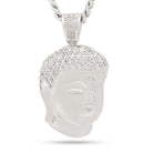 White Gold / M 3D Boss Enlightened Buddha Necklace NKX14336-SILVER