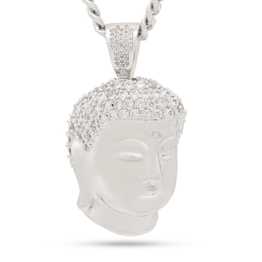 White Gold / M 3D Boss Enlightened Buddha Necklace NKX14336-SILVER