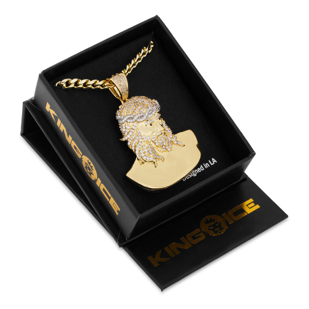 14K Gold / 2.3" 3d Boss Jesus Necklace