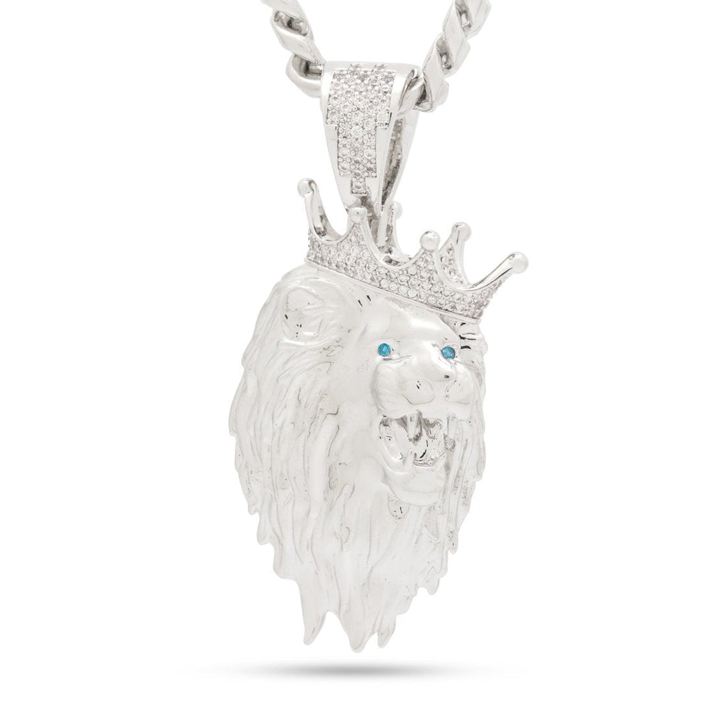 White Gold / M 3D Boss Roaring Lion Necklace NKX14327-SILVER